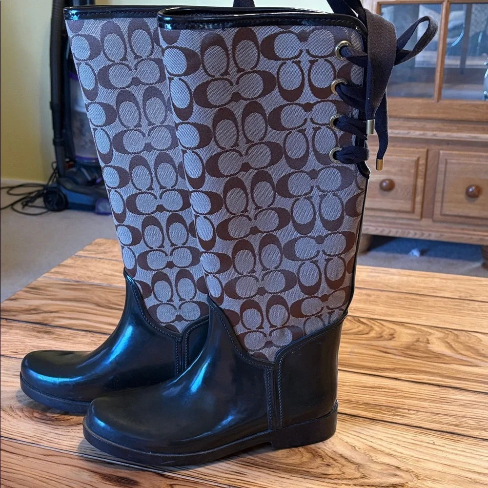 Coach Black and Brown Patterned Rain Boots - Picture 7 of 9